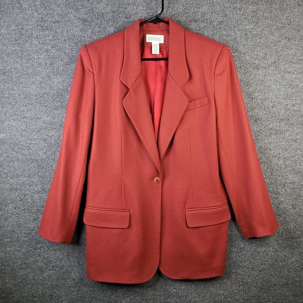 VTG Lands' End Blazer Women's 12 Red 100% Wool Oversized One Button Made in USA